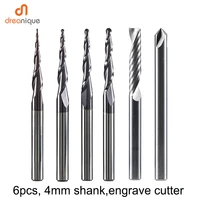cnc solid carbide engraving bits milling cutter woodwork set 4mm 6mm shank router bits for carving wood tools