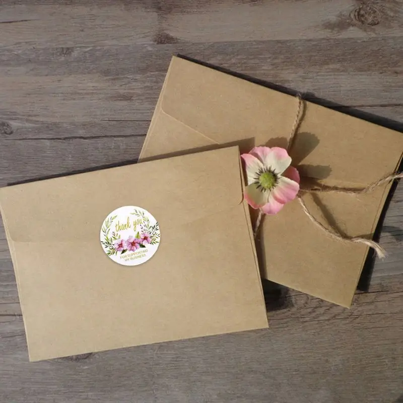 

500 Pcs/1 Roll Elegant Wreath Flowers "thank you" Letters Print Label Stickers Craft Per Roll Stationery Adhesive Decor