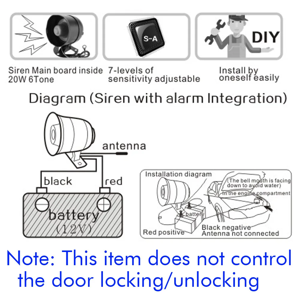 

Universal 12V Car Alarm System With ACC/Vibration/Trunk/Door Trigger Alarm Functions Easy Installation Car Burglar System