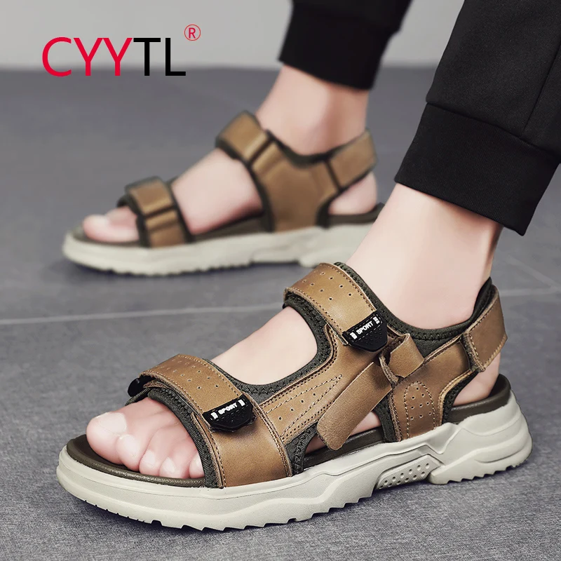 

CYYTL Men's Leather Sandals Non-slip Beach Slippers Wear Resisting Hiking Shoes Thick Bottom Summer Casual Comfortable Sandalia