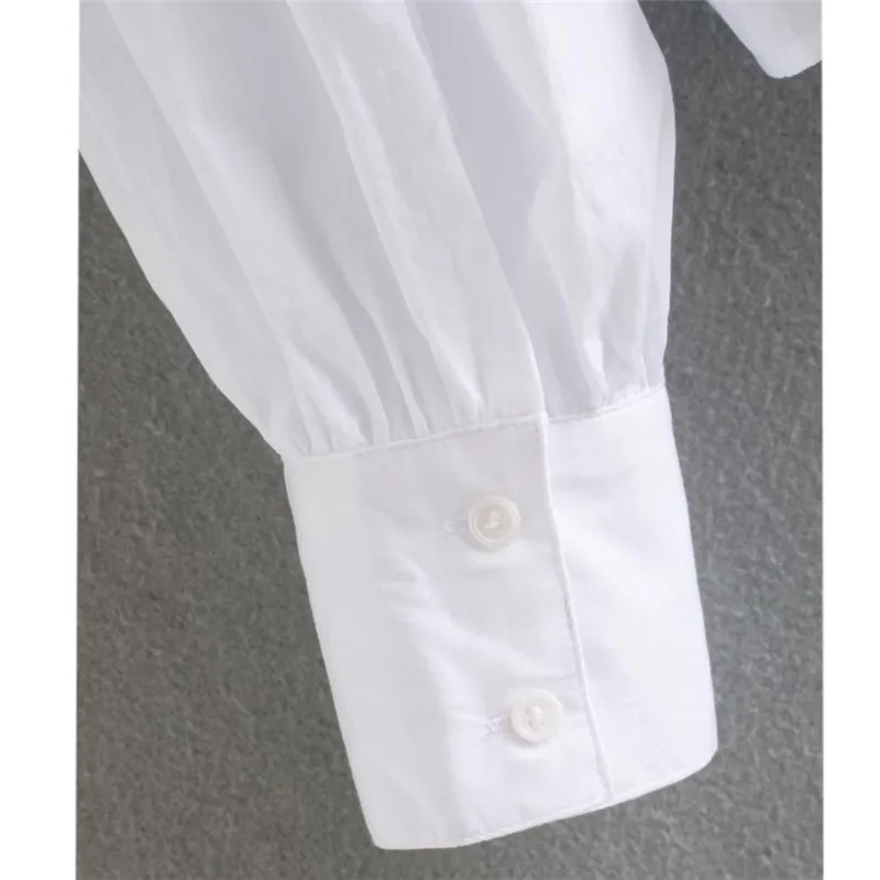 

Korea Style Poplin Shirt 2021 Spring Peter Pan Collar White Shirts OL Office Lady Lantern Sleeve Long Sleeve Casual Blouse Tops