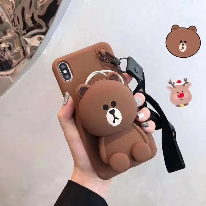 Мягкий силиконовый чехол с мультяшным 3D кошельком динозавром медведем Тоторо для IPhone X XR XS Max 8 7 6 S Plus, чехол для samsung S10 Plus, ремешок - Цвет: 1