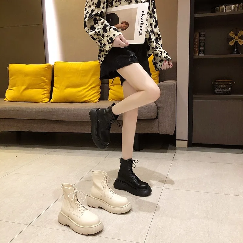 

2021 Autumn And Winter Plus Velvet Martin Boots Korean Fashion Boots In The Tube Ladies Cotton Boots Thick-soled British Soft Le