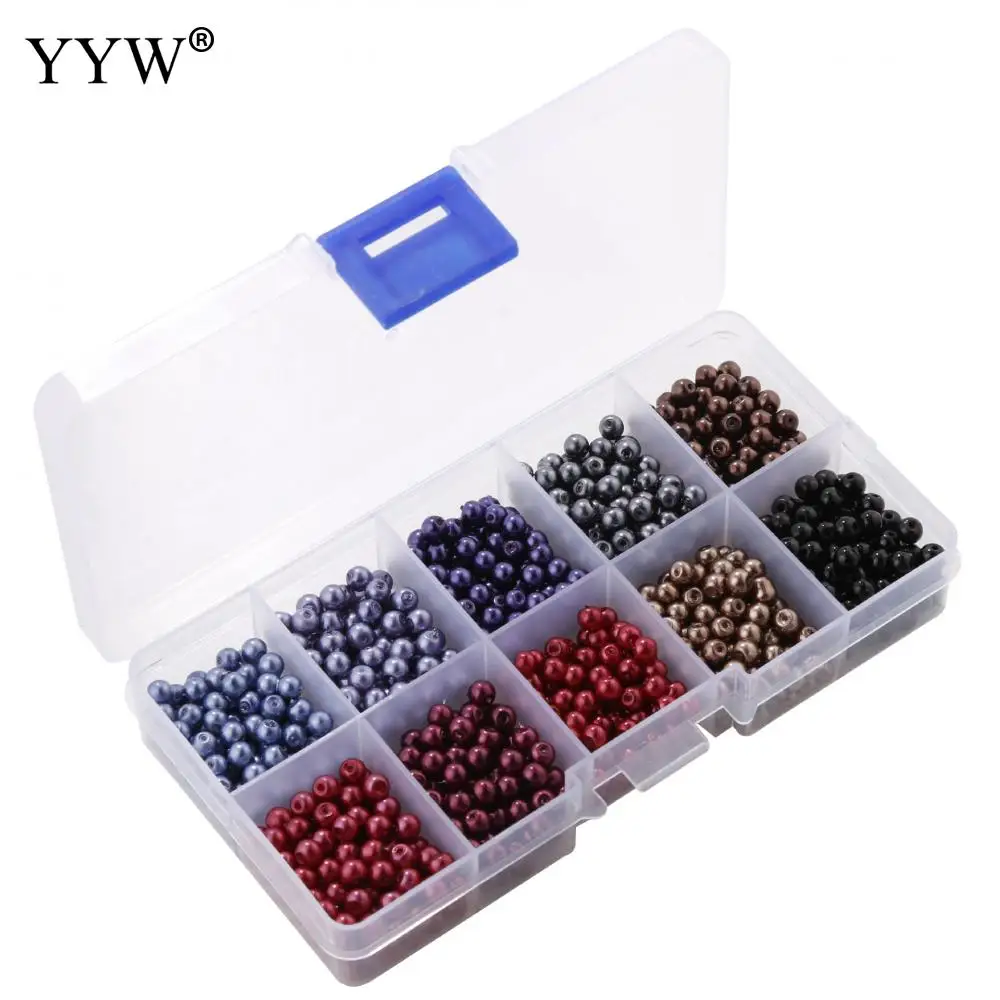

4mm/6mm Glass Pearls Paint Beads Round Beads Loose Beads Boxed Combination Of 1000 Pieces In A Box Of 10 Colors For Handmade