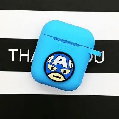 blue Marvel, Человек-паук, Супермен, беспроводные наушники, Airpods, чехол, сумка для Apple AirPods1/2, черный, красный, Бэтмен, bluetooth-гарнитура, коробка - Цвет: blue