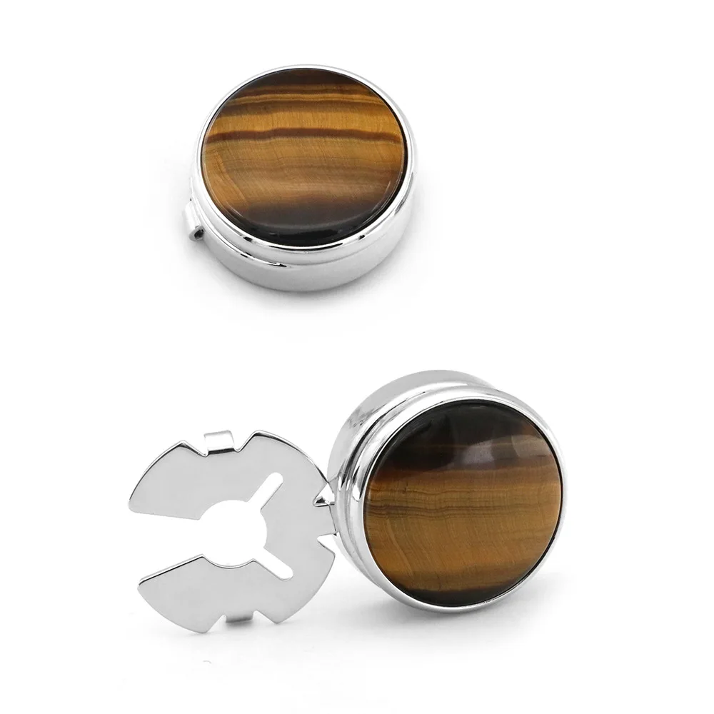 

Non French Shirt Cufflinks Fashion Men's Round Brown Marble Cuff Links Business Banquet Cocktail Party Wedding Accessories Gifts