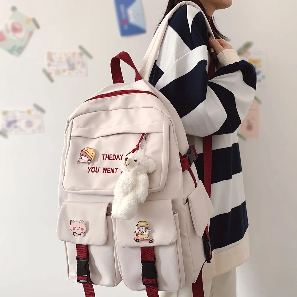 

Cute Student College Female Backpack Laptop Women School Bag Kawaii Girl Badge Pin Backpack Harajuku Fashion Lady Bookbag Letter