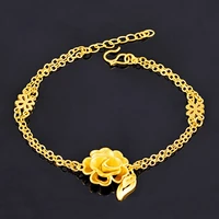 exquisite thin wrist bracelet yellow gold filled womens bracelet chain with middle flower pattern