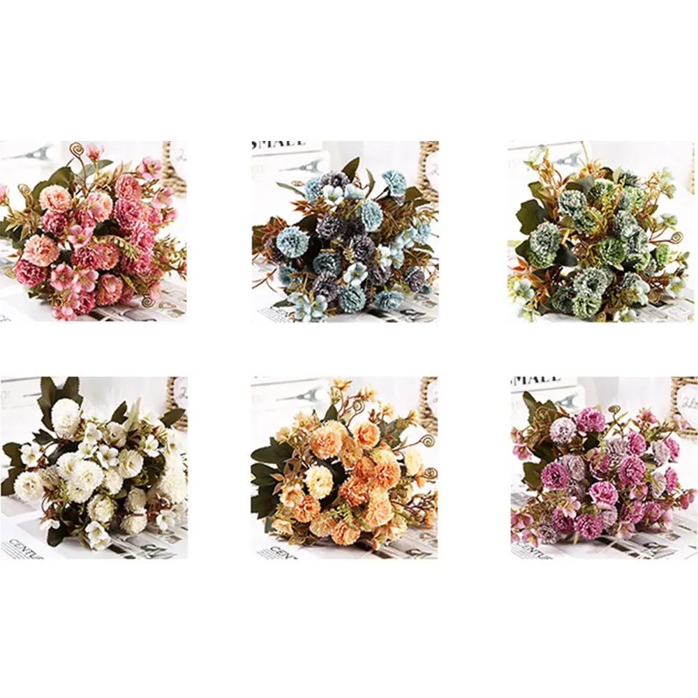 Искусственные цветы с 11 головками 1 ветка сиреневые шелковые букеты украшения