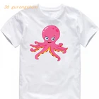 Детская футболка с мультяшным животным для мальчиков и девочек, одежда, футболка для девочек, милая футболка с рисунком осьминога, Забавная детская футболка с графическим принтом