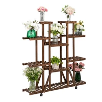 6 tier 11 base multifunctional wood plant stand with wheel plant organizing rack