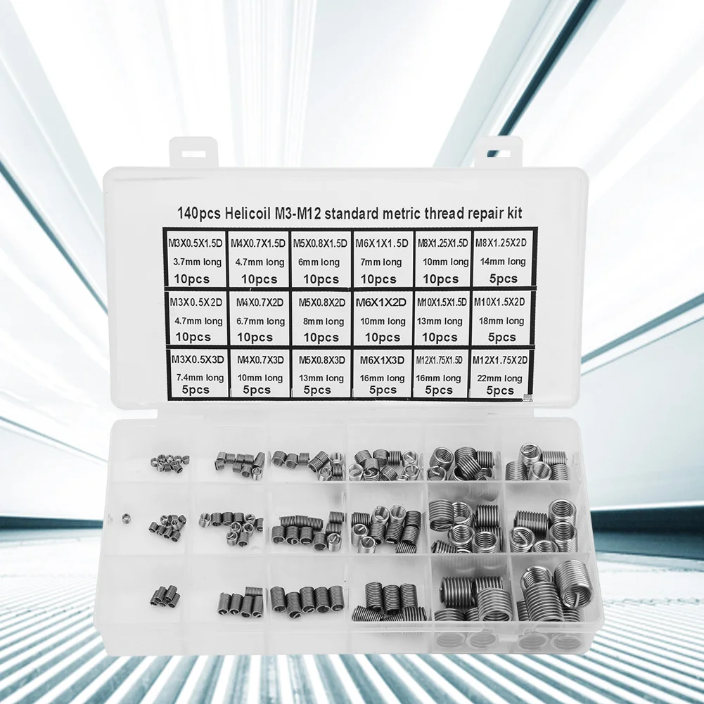 

140Pcs Wire Threaded Insert Stainless Steel Thread Repairing Tool With Box M3-M12