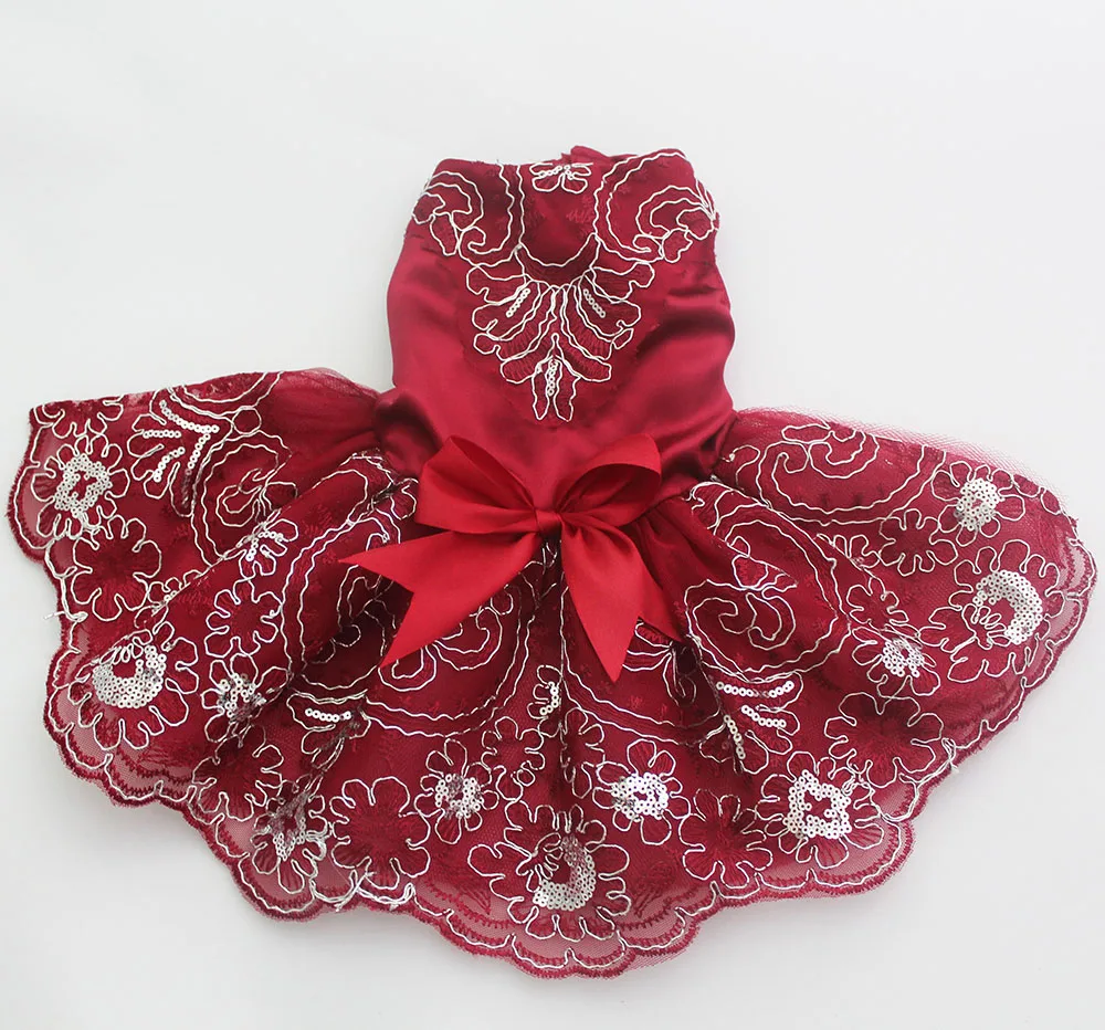 

Dog Cat Wedding Dress Princess Pet puppy Dresses Embroidery&Bow Clothes Apperal 3 colours