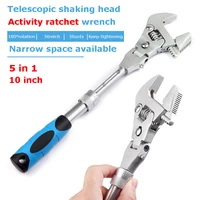 10 inch 5 in 1 ratchet adjustable wrench 180 degree adjustable folding spanner for air conditioning bathroom pipe accessories