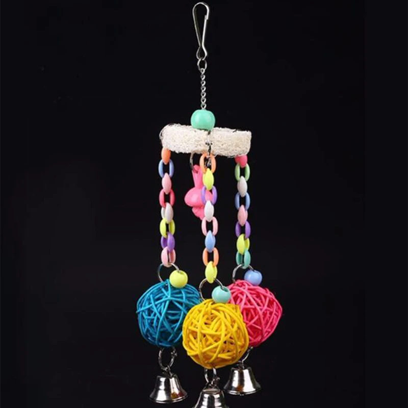 

Wooden Parrot Swing Luffa Nibble Bird Toy Sepak Takraw String Bird Chewing Supplies Bird Cage Hanging Accessories