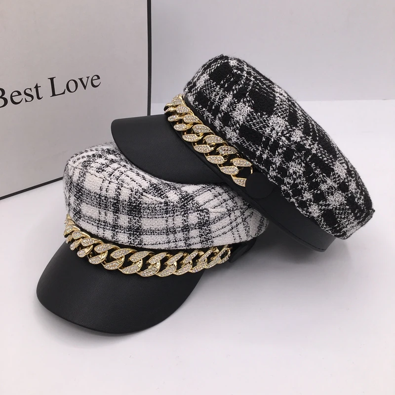 

New winter knitting diamond chain beret painter cap fashion women's visors leisure