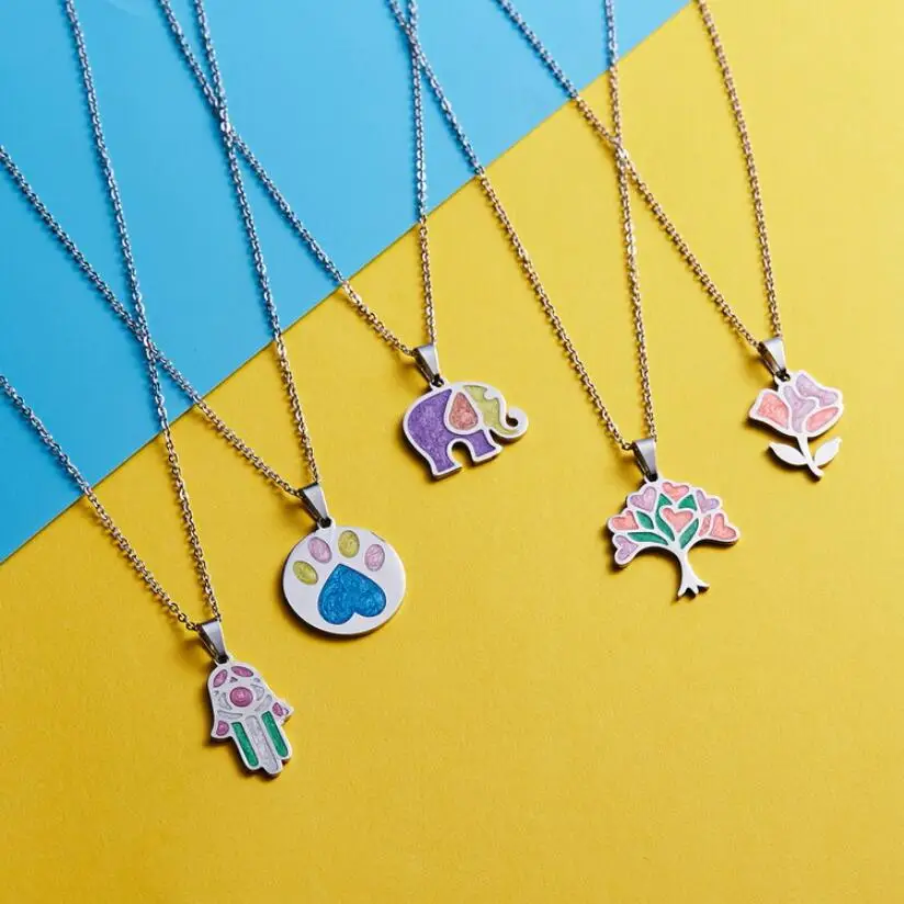 

316L Stainless Steel Color Heart Dog Paw Elephant Palm Flower Tree Pendant Necklaces For Women Fashion Fine Jewelry Gifts SAN966