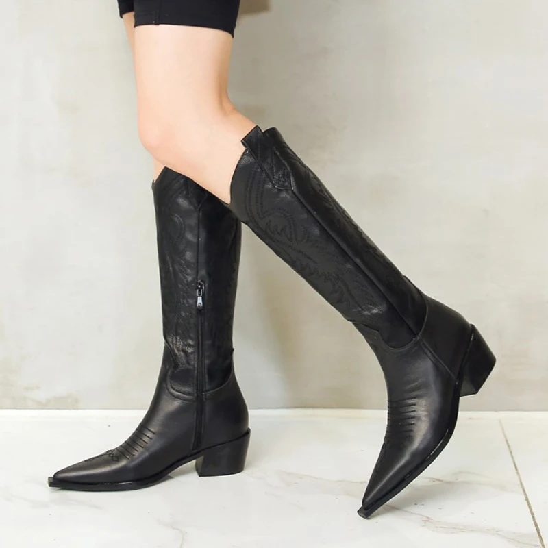 2019 натуральная кожа западные женские ботинки с острым носком из натуральной