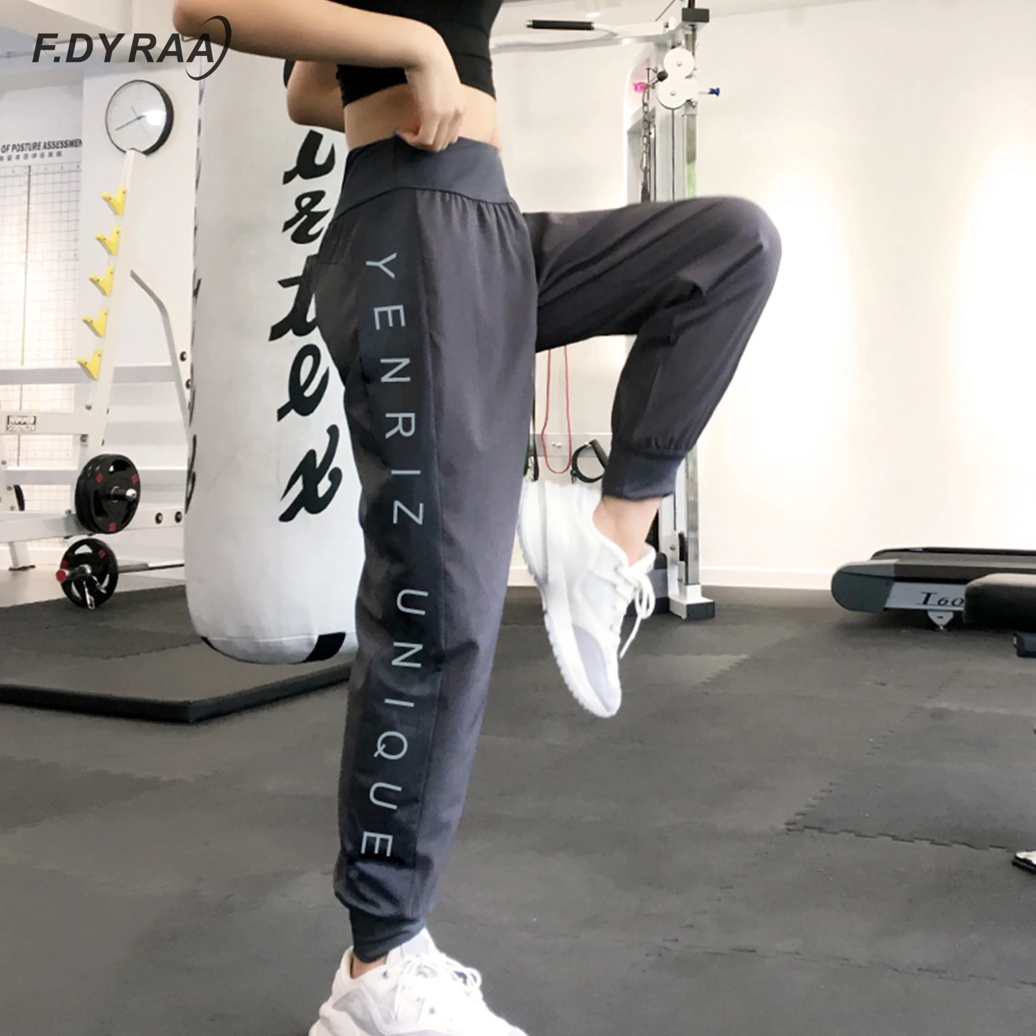 F.DYRAA женские дышащие спортивные штаны с высокой талией модные эластичные принтом