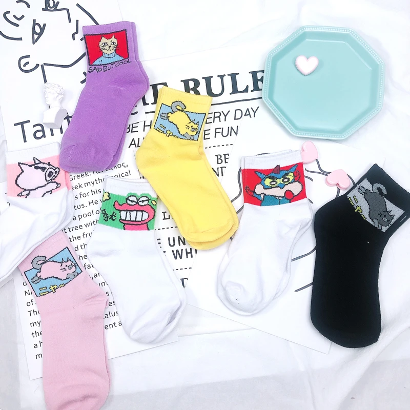 Женские цветные короткие носки с мультяшными животными милые в стиле Харадзюку