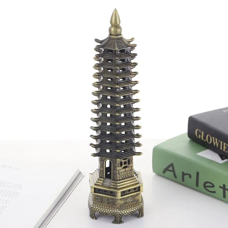 hot sale feng shui zinc alloy 3d model chinese wenchang pagoda tower crafts statue souvenir home decoration metal handicraft free global shipping