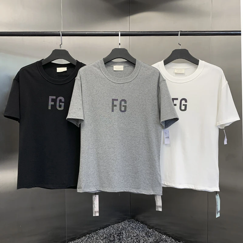 

Summer T shirt Essentials FG Style Colorful Letter Reflective T-shirts Women Men Hip hop Streetwear Short Sleeve Cotton Top Tees