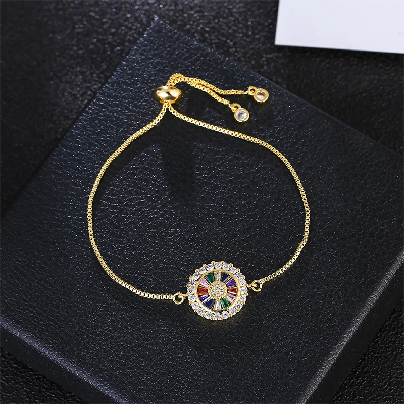 

Women's cz rainbow gold Cancer geometric bracelets bangle arrow crystal bracelet zircons colorful rainbow bracelet for women
