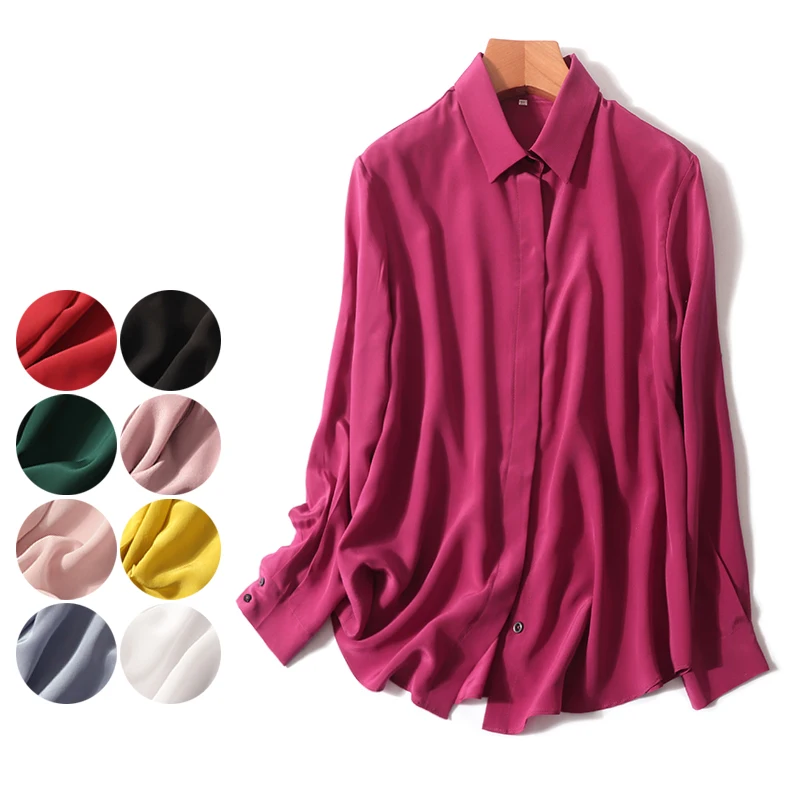 Блузка женская офисная из натурального шелка с длинным рукавом|Блузки| |