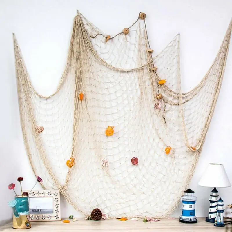 2019 Fahsion New Home Decor Beige Seaside Beach Theme Decorative Sea Ocean Fish Net Wall Party |