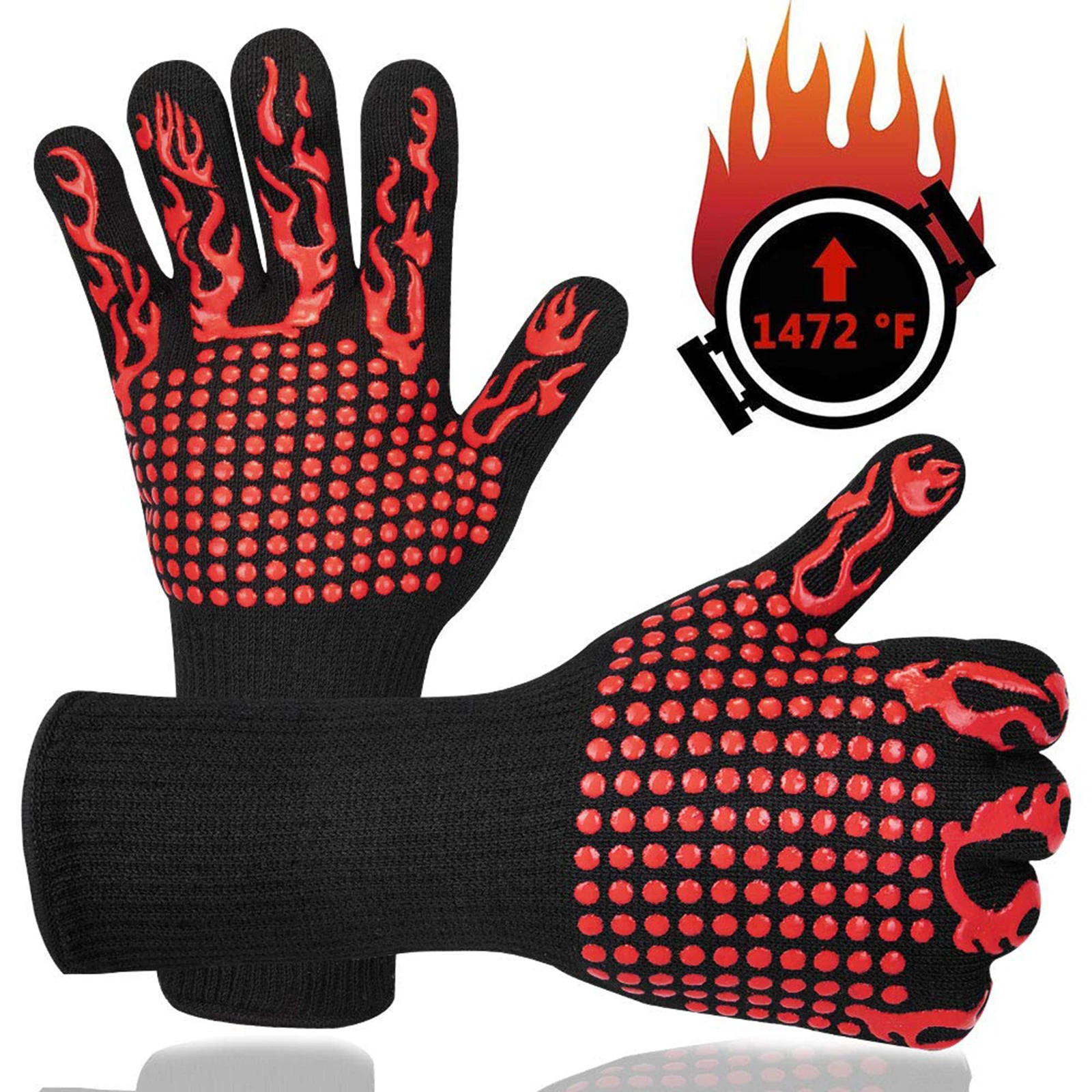 

13 inch 1472℉ Oven Gloves Heat Resistant Gloves Non-Slip Silicone BBQ Gloves Kitchen Safe Cooking Gloves for Barbecue Grilling