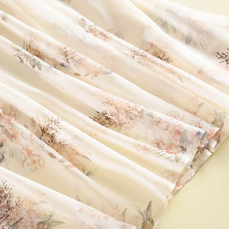 

Chiffon Summer Dress Sweet Women Ruffled Collar Long Sleeve Floral Dress Elastic Waist Casual Midi Dress Brand Vestidos Mujer