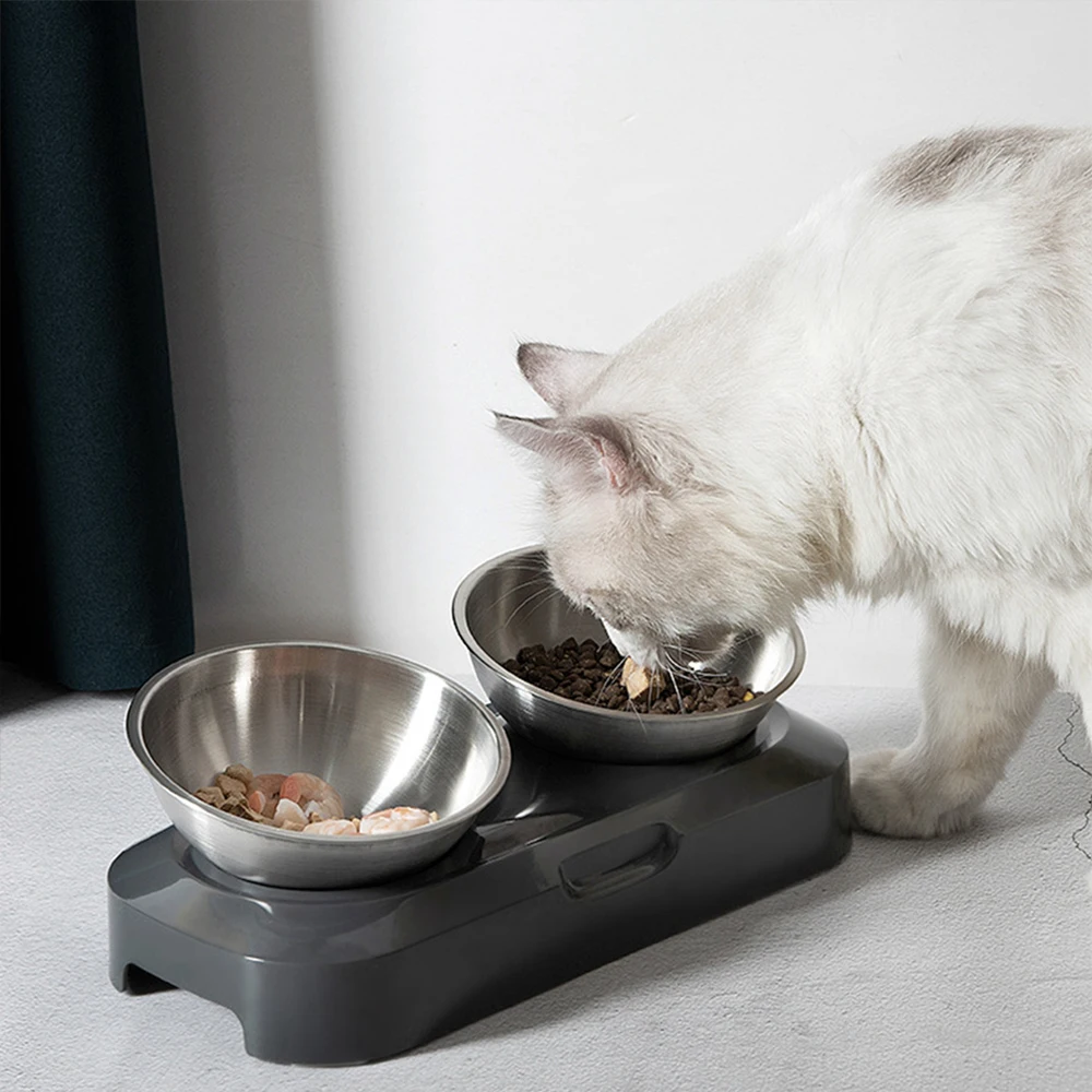 

15° Cat Bowls Adjustable Stainless Steel Pet Cat Feeder Drinker Neck Protection Dish Pet Bowl Water Feeder Puppy Cat Supplies