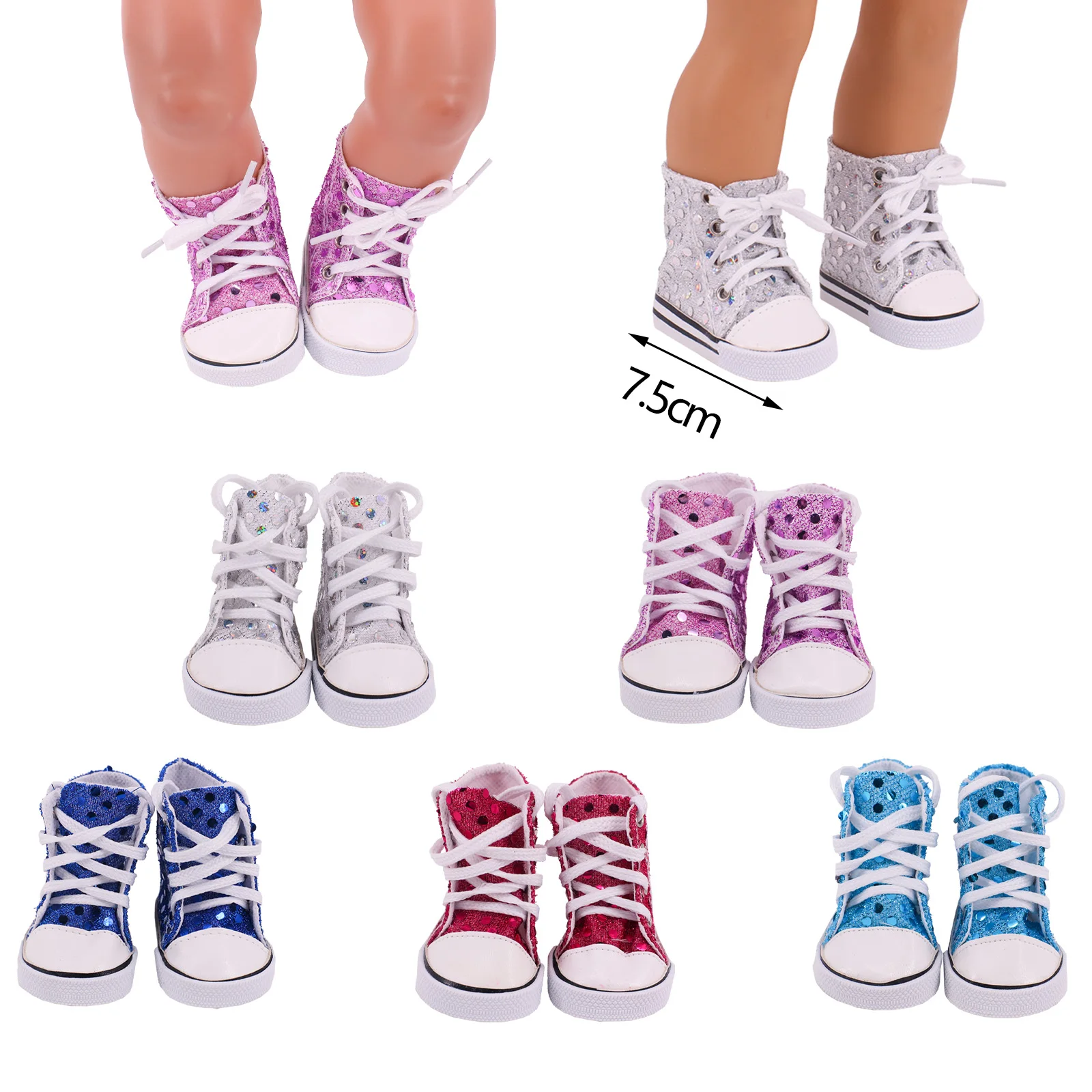 

7.5CM Doll Shoes High Top Canvas Shoes Fits 8 Inch American 43Cm Baby Reborn Doll Accessories ,Our Generation,Toys For Children