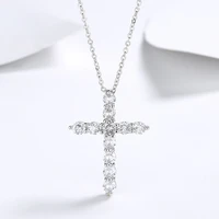 french cz white crystal cross pendant fashion men women silver plated rhinestone necklace trend men women sweater chain jewelry