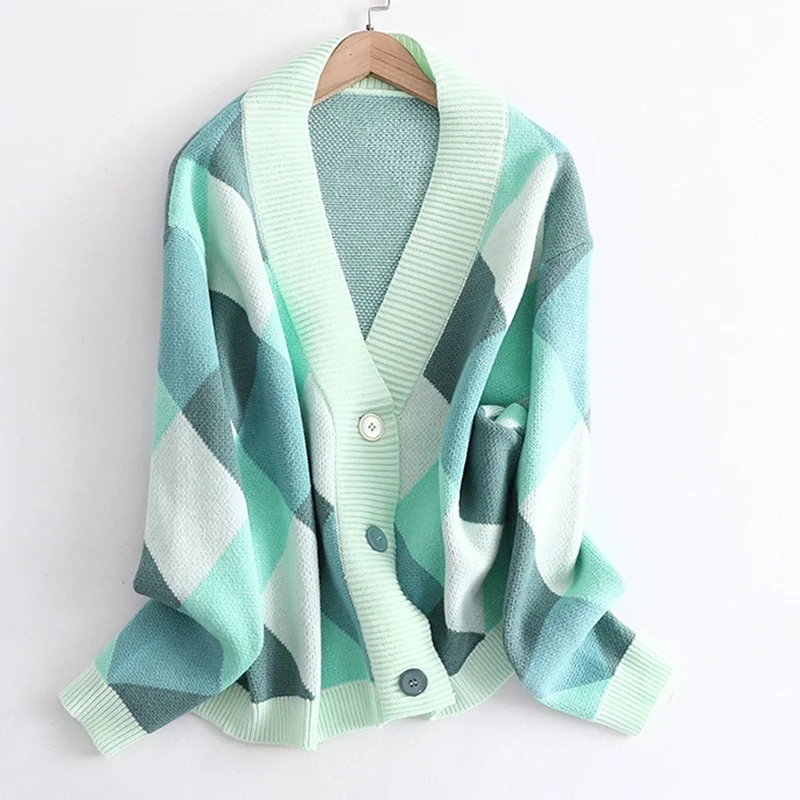 

2020 New Fashion V Neck Knit Female Sweater Knit Cardigan Single-Breasted Women's Sweaters Spring Autumn Loose Cardigan Jacket