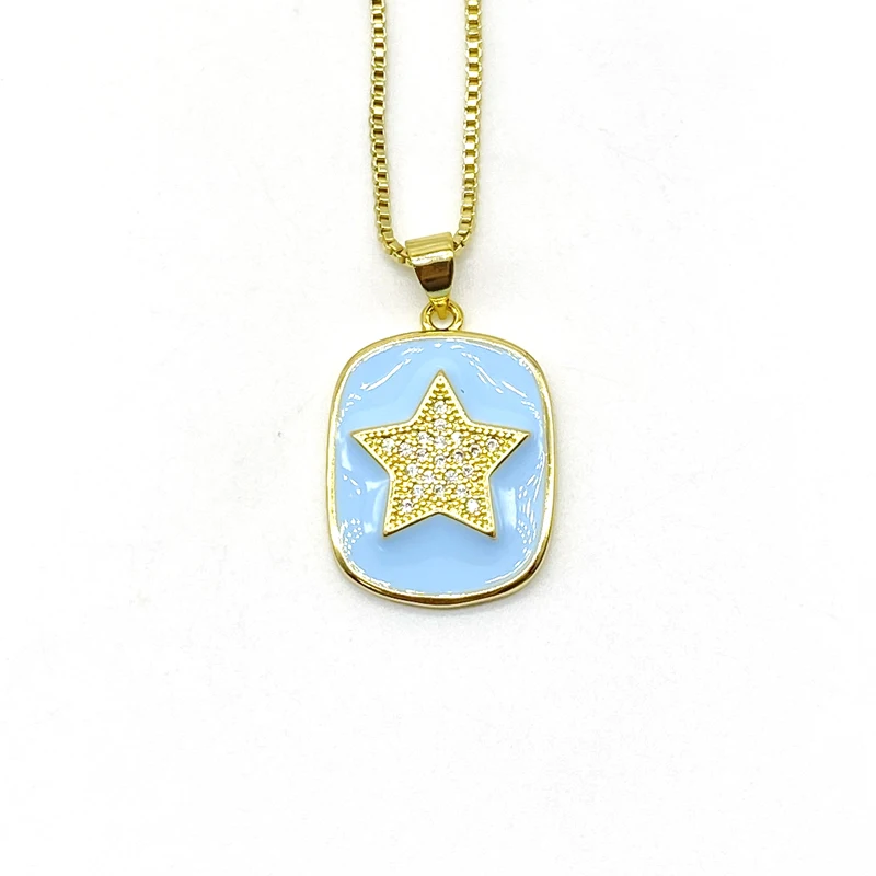 

5pcs/lot Bohemian Enamel Brass CZ Star Charm Necklace