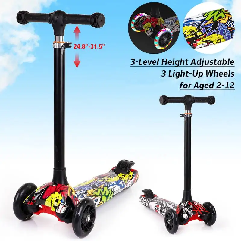 

3 Wheel Kick Scooter 3 Adjustable Height Foot Scooters With Flashing Wheels Luminous Wheel For Kids Aged 2 To 12