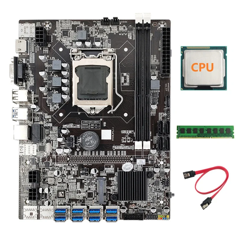 Материнская плата B75 ETH для майнинга + процессор DDR3 4 Гб 1600 МГц ОЗУ SATA кабель LGA1155
