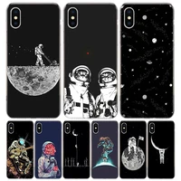 space moon astronaut phone case for iphone 13 12 11 pro max 6 x 8 6s 7 plus xs xr mini 5s se 7p 6p pattern cover coque