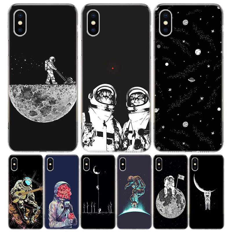 Чехол для телефона с изображением космоса Луны астронавта iPhone 11 12 Mini Pro 7 6X8 6S Plus XS
