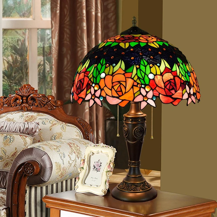 

16 inch european country rose hotel bar decorative table lamp Tiffany stained glass bar dining room bedroom bedside desk lamp