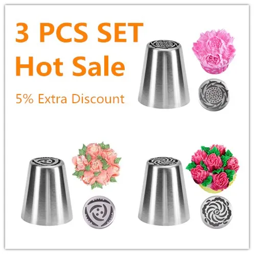 3 PCS Hot Sale 27 стилей русский тюльпан обледенение трубопроводов сопла из нержавеющей стали цветок крем Кондитерские насадки кекс украшения торта инструменты - Цвет: 3 PCS Hot Sale
