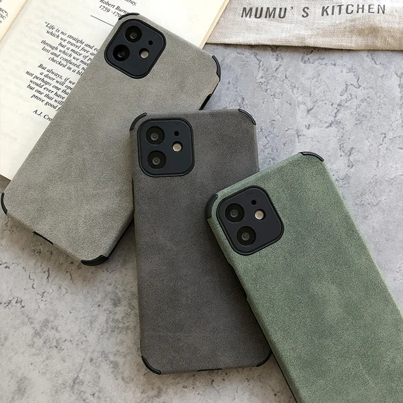 Retro PU Leather Phone Case For iPhone 12 11 Pro Max Mini XR XS X 7 8 Plus SE2 Solid Color Silicone Shockproof Cover Matte Shell