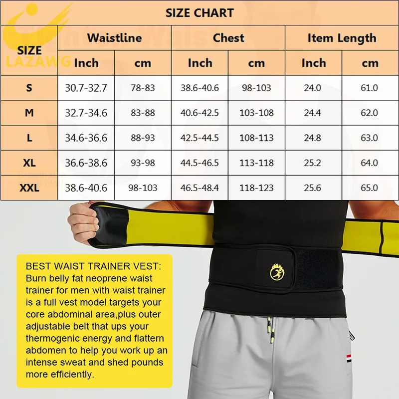 LAZAWG Mens Gym BodyShaper Sauna Waist Trainer Corset Belly Sweat Belt Slimming Shirt Vest Underwear Tops Shapewear Corset Belly