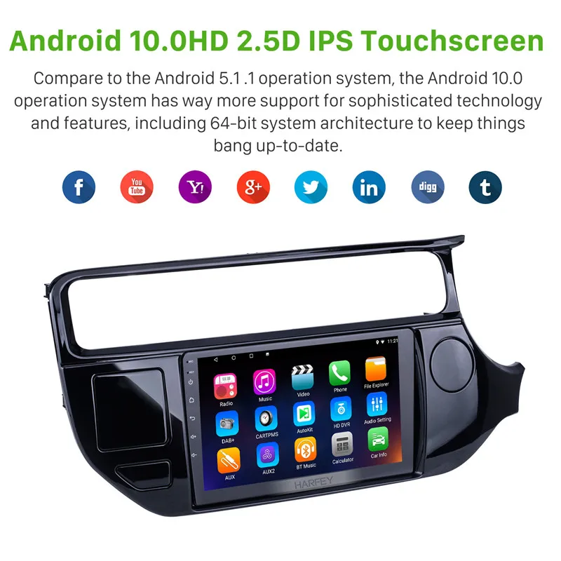 Harfey Android 10.0 API 29 Car GPS 9&quot HD 2.5D IPS Auto Radio for Kia K3/RIO 2015 RHD support Carplay TPMS DVR Multimedia Player |