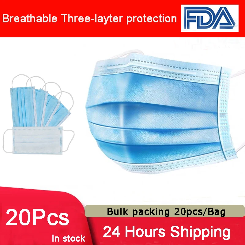 20 штук уп. одноразовая маска 3 слойная Нетканая для лица предотвращает появление