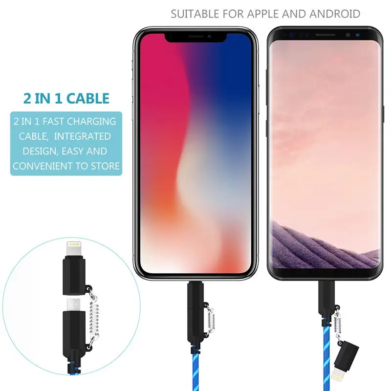 FOXNOVO 2 в 1 Течет EL светильник 8 pin ning и Micro USB кабель синхронизации данных зарядки