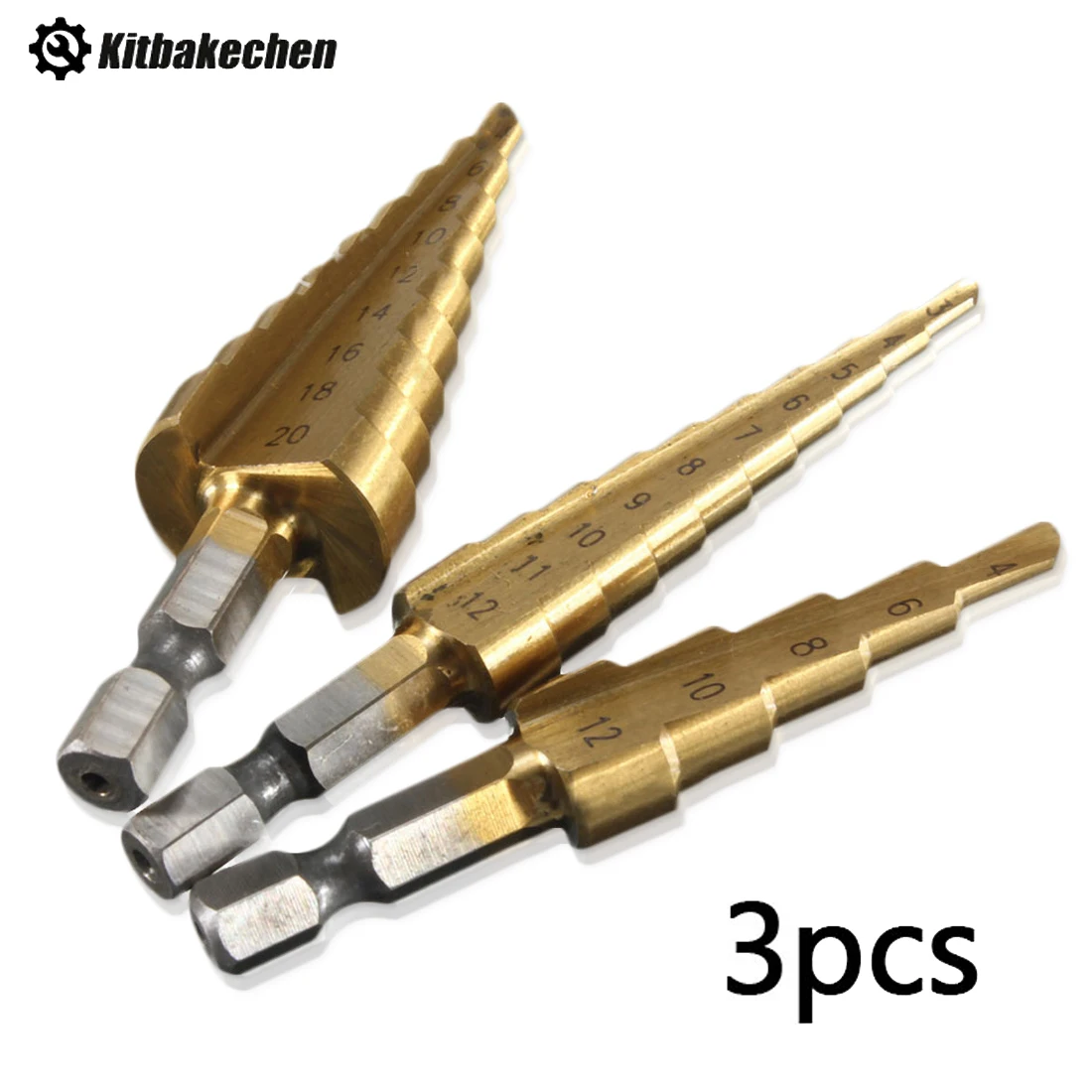 

1/4 Hex Shank HSS Straight Groove Step Drill Bit Titanium Coated Wood Metal Hole Cutter Drilling 3-12mm 4-12mm 4-20mm