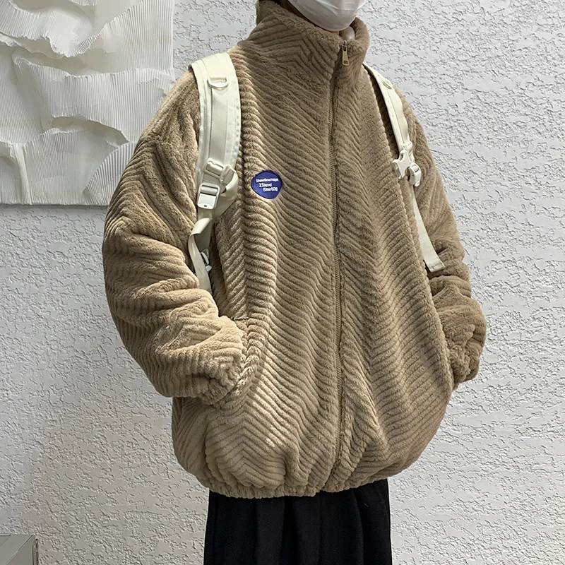 Winter Plush Padded Jacket Men Warmth Fashion Retro Lamb Fur Jacket Men Streetwear Korean Loose Short Coat Mens Outwear Jackets