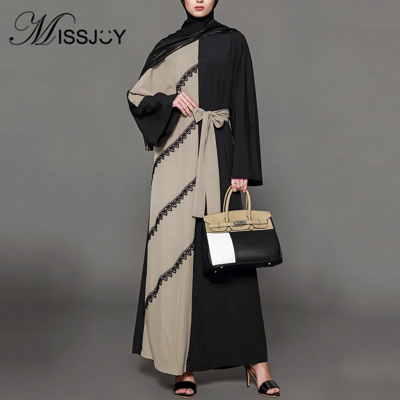 Длинное платье в стиле пэчворк MISSJOY, популярный цвет, Средневосточный Арабский мусульманский халат с длинным рукавом и круглым вырезом, пов...